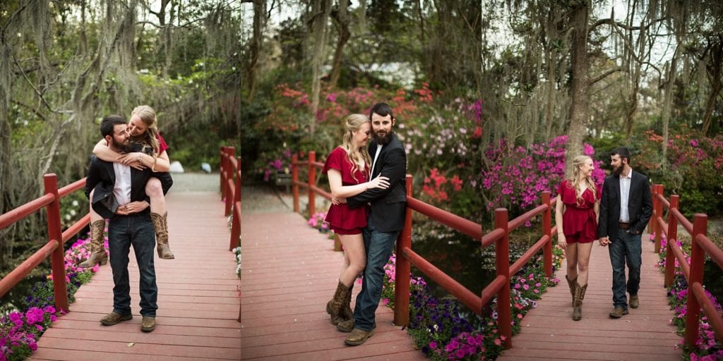 Bride and Groom on Bridge Magnolia Plantation and Gardens Wedding Photography Charleston