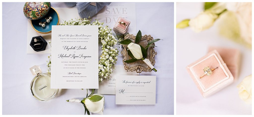 small details of the wedding, ring, ring boxes, invitation cards
