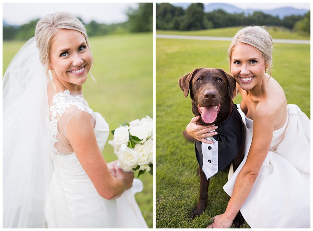 portraits of bride and dog