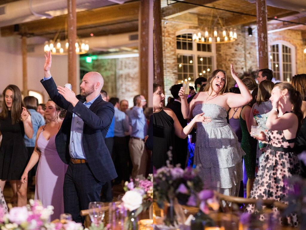 Bride and groom twirling in each other's arms, immersed in the lively reception atmosphere