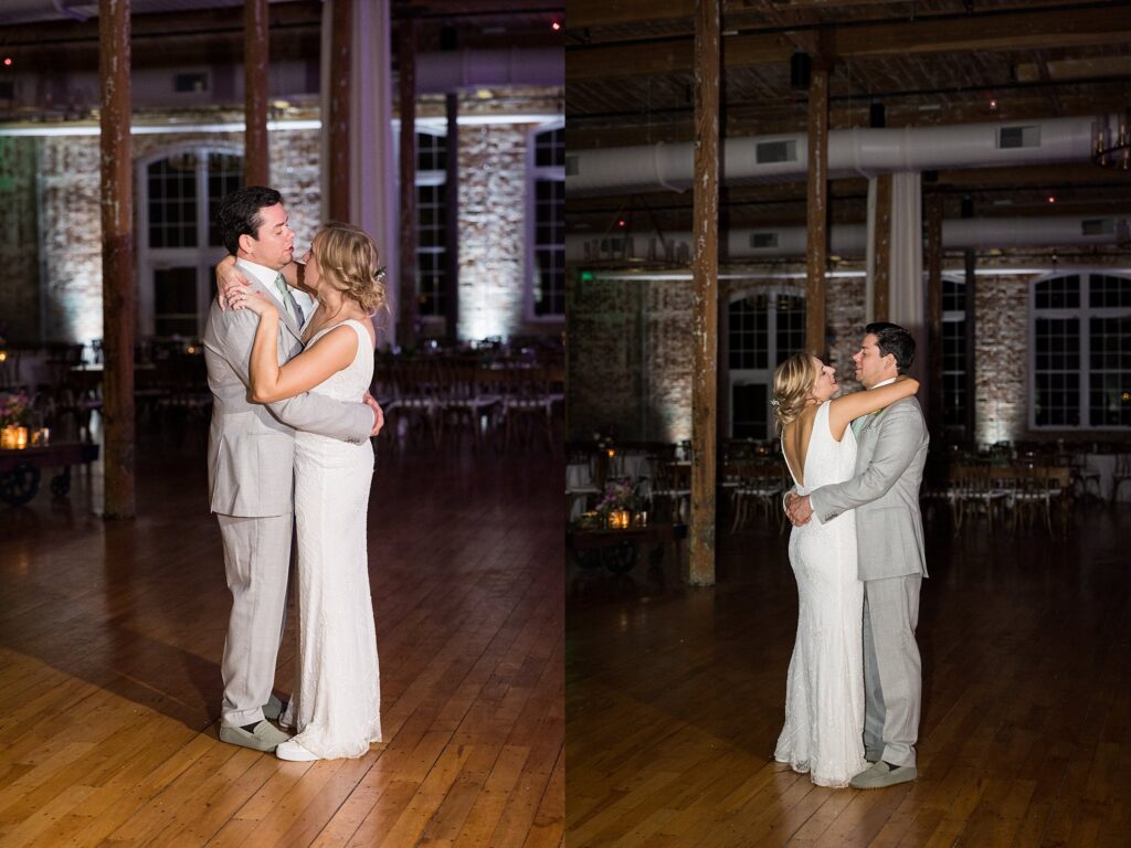 Emotional connection as the couple shares their last dance at Judson Mill
