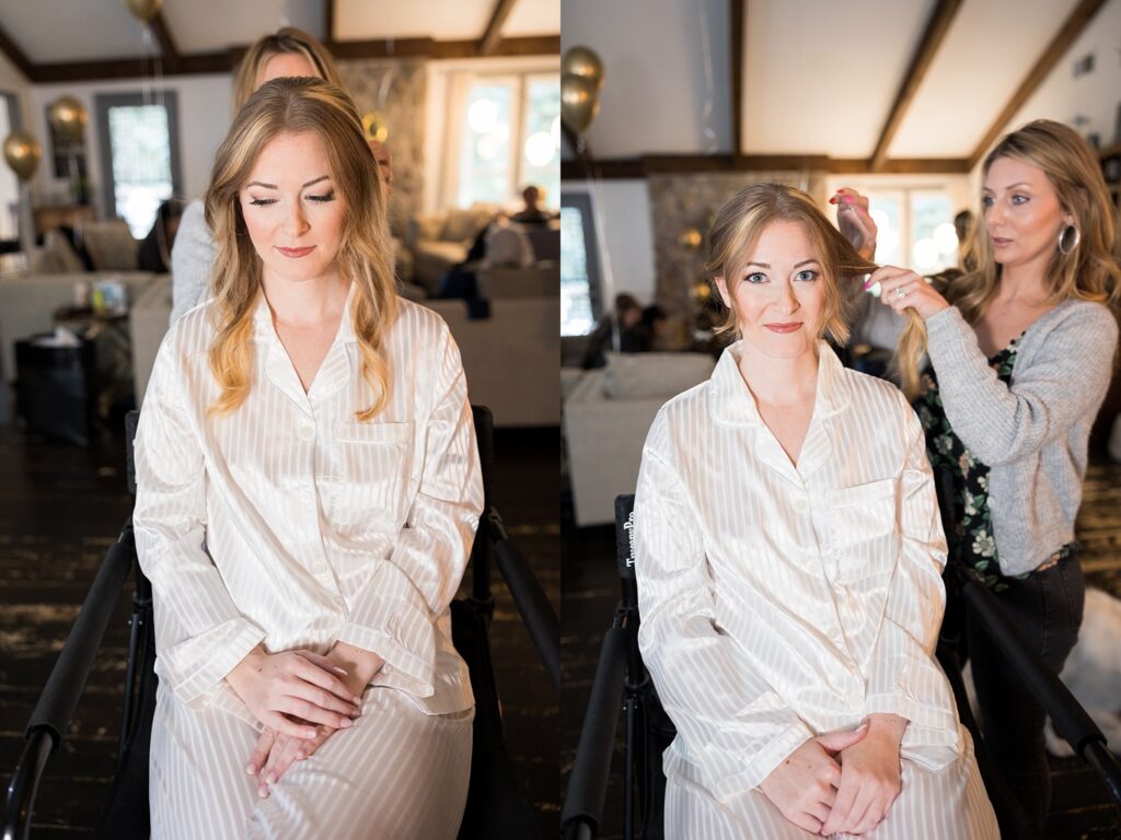 Capture of the bride's captivating bridal makeup, highlighting her natural beauty and enhancing her radiant glow, photographed by Lace + Honey.