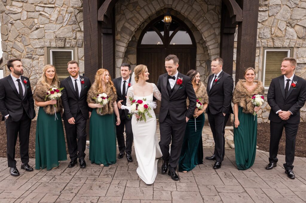 Lace + Honey's photograph of the cohesive and stylish full bridal party.