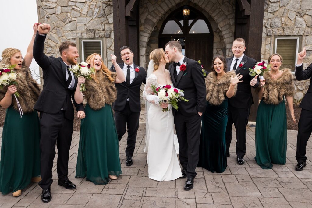 Radiant smiles and joy of the full bridal party, beautifully captured by Lace + Honey
