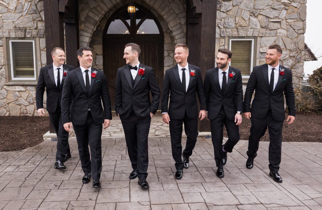 Bridesmaids and groomsmen together, shot by Lace + Honey