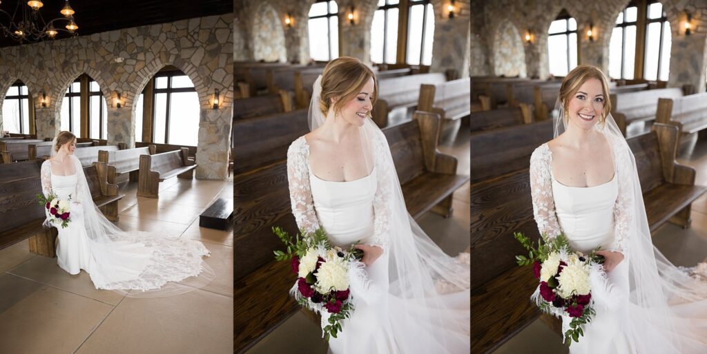 Stunning bridal portrait inside the Cliffs at Glassy Chapel, captured by Lace + Honey.