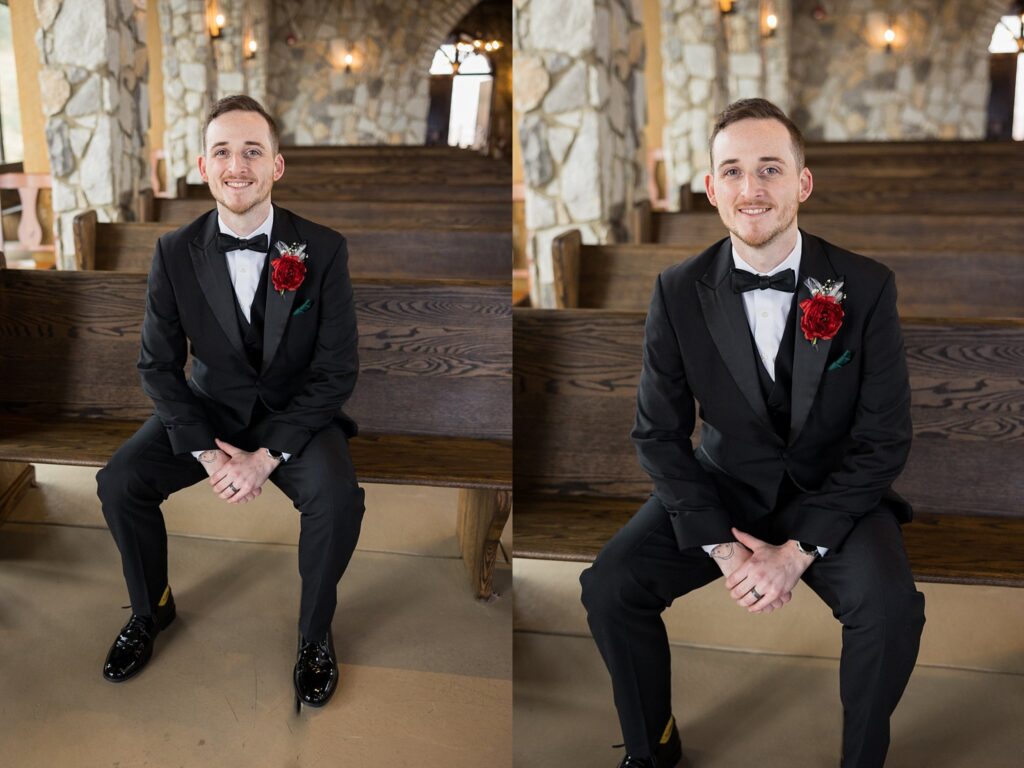 Lace + Honey's image of the dapper groom with a mountain backdrop at Glassy Chapel