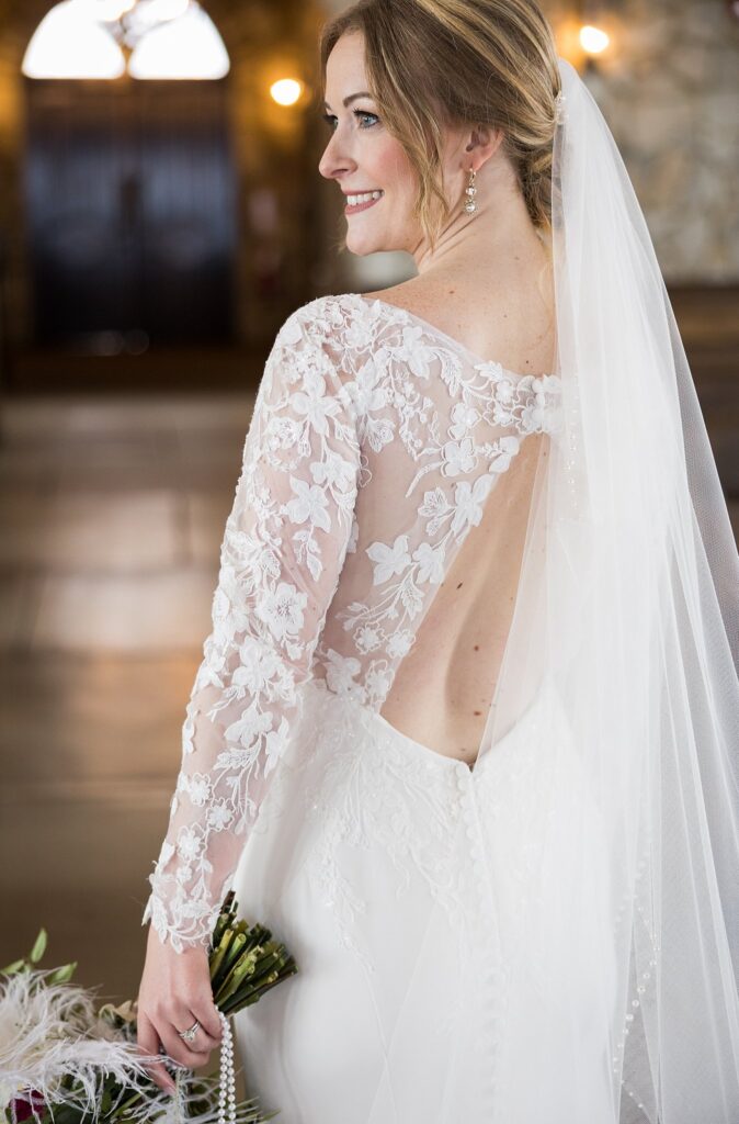 Lace + Honey's image of the radiant bride with a mountain backdrop at Glassy Chapel.