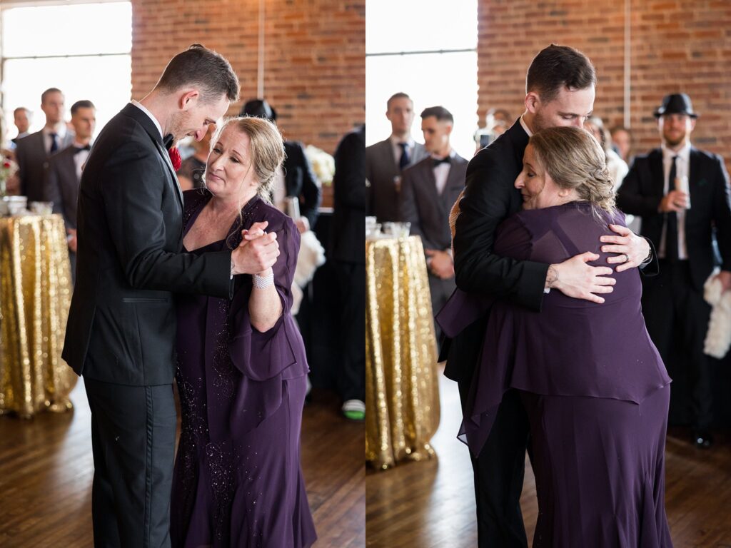 Groom's first dance with his mother, immortalized by Lace + Honey Weddings.