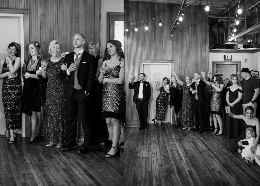 Family's teary-eyed reaction to father's toast, shot by Lace + Honey