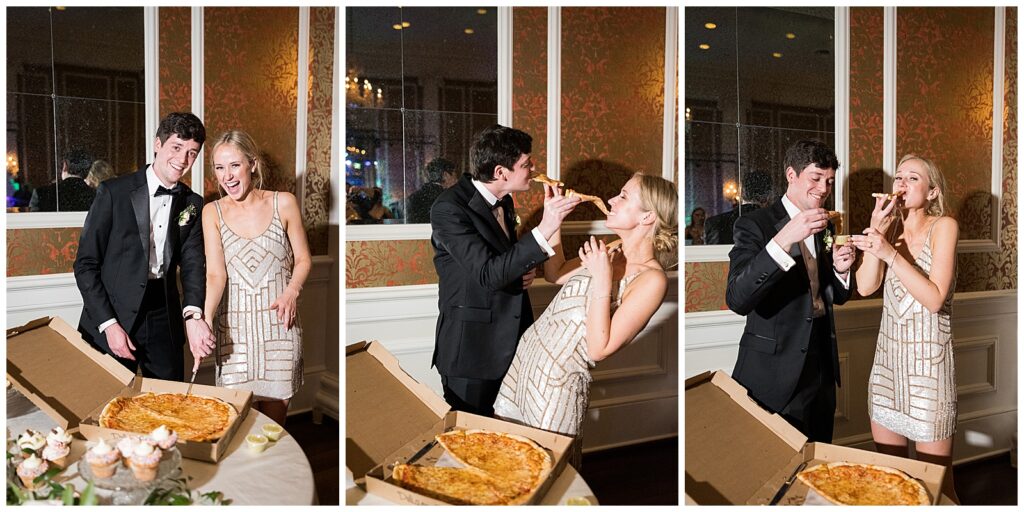Bride and groom enjoying their favorite treat at reception
