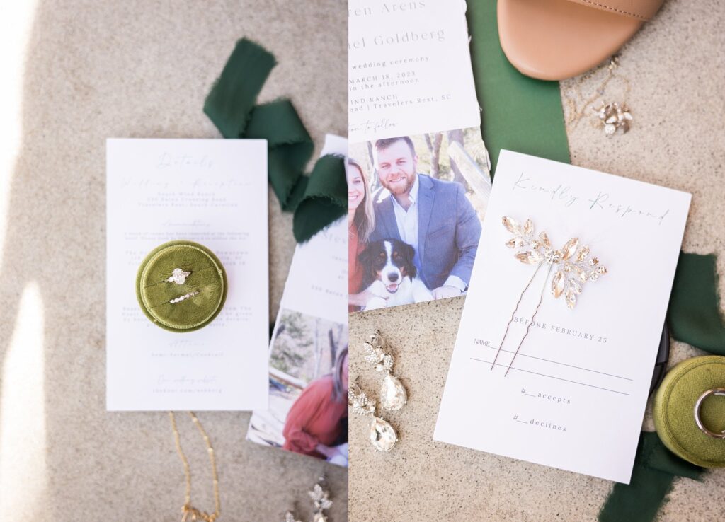 Artfully designed invitations at South Wind Ranch, Travelers Rest SC - Delicate stationery, setting the tone for a day filled with love and celebration