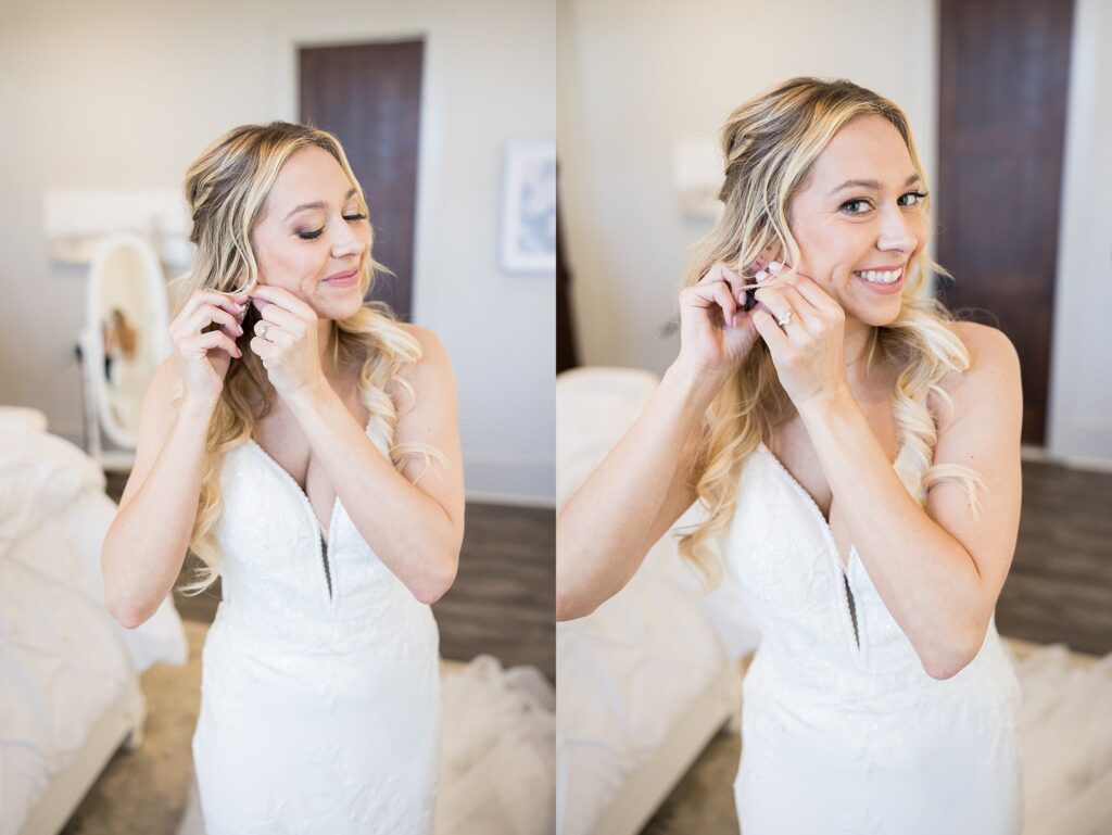 Bridal Beauty: Bride getting her earrings on, South Wind Ranch - Capturing the final touches of elegance before the wedding