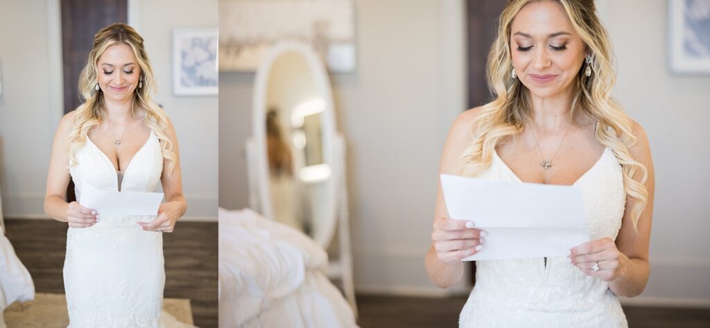 Heartfelt Words: Bride reading emotional letter to groom, South Wind Ranch - A deeply touching moment of love and vulnerability