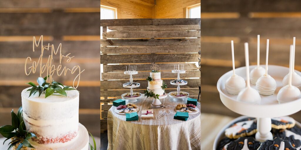 Cake Table Details: A Picture-Perfect Scene at South Wind Ranch - Capturing the intricate details and love put into the cake setup and its surrounding decor