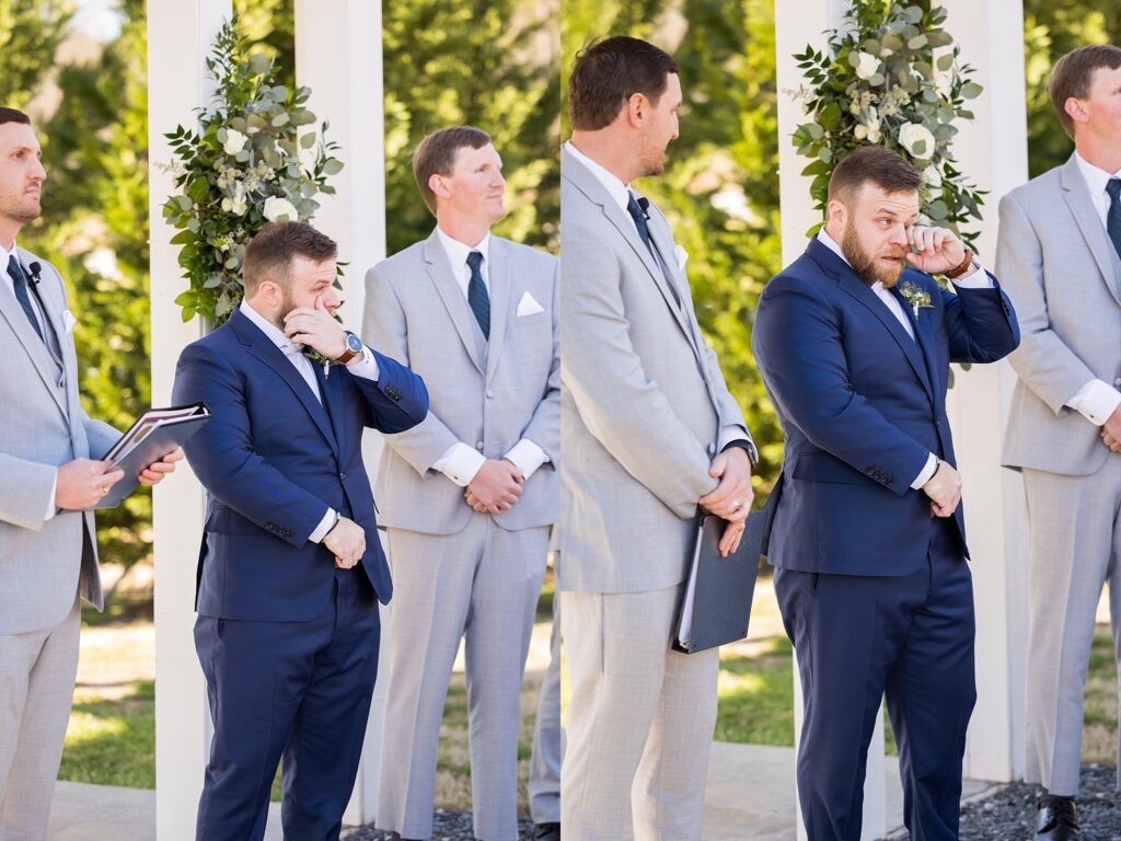 Groom's Emotional Tears of Happiness: A Tender Moment at South Wind Ranch - Overwhelmed with joy as he sees his bride walking towards him down the aisle, a beautiful expression of love and anticipation