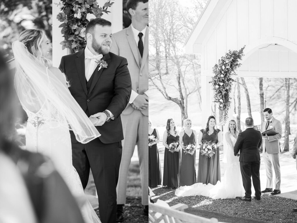 Soulful Connection: Bride and Groom Gazing at Each Other During the Ceremony - Their eyes locked in a deep, soulful connection, reaffirming their love.