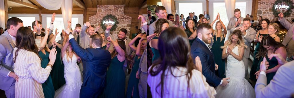 Dancing Amidst Love: Bride and Groom Embracing Guests on the Dance Floor - A heartwarming display of love and connection.