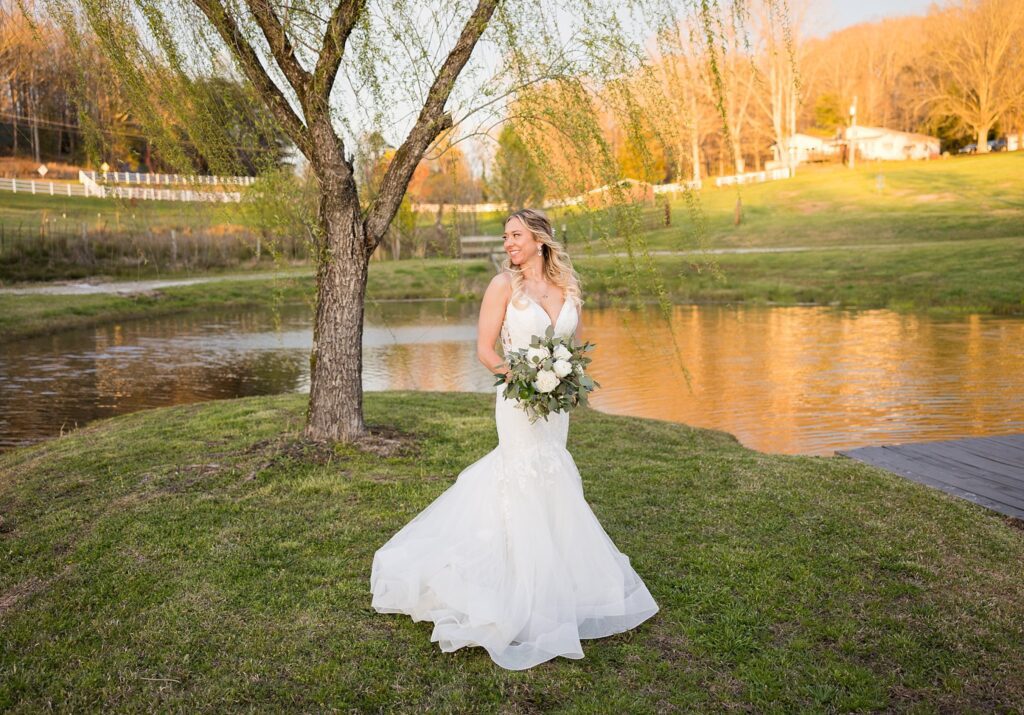 Golden Elegance: Bride's Radiant Portrait at Sunset, South Wind Ranch - A captivating moment, bathed in the warm glow of the setting sun